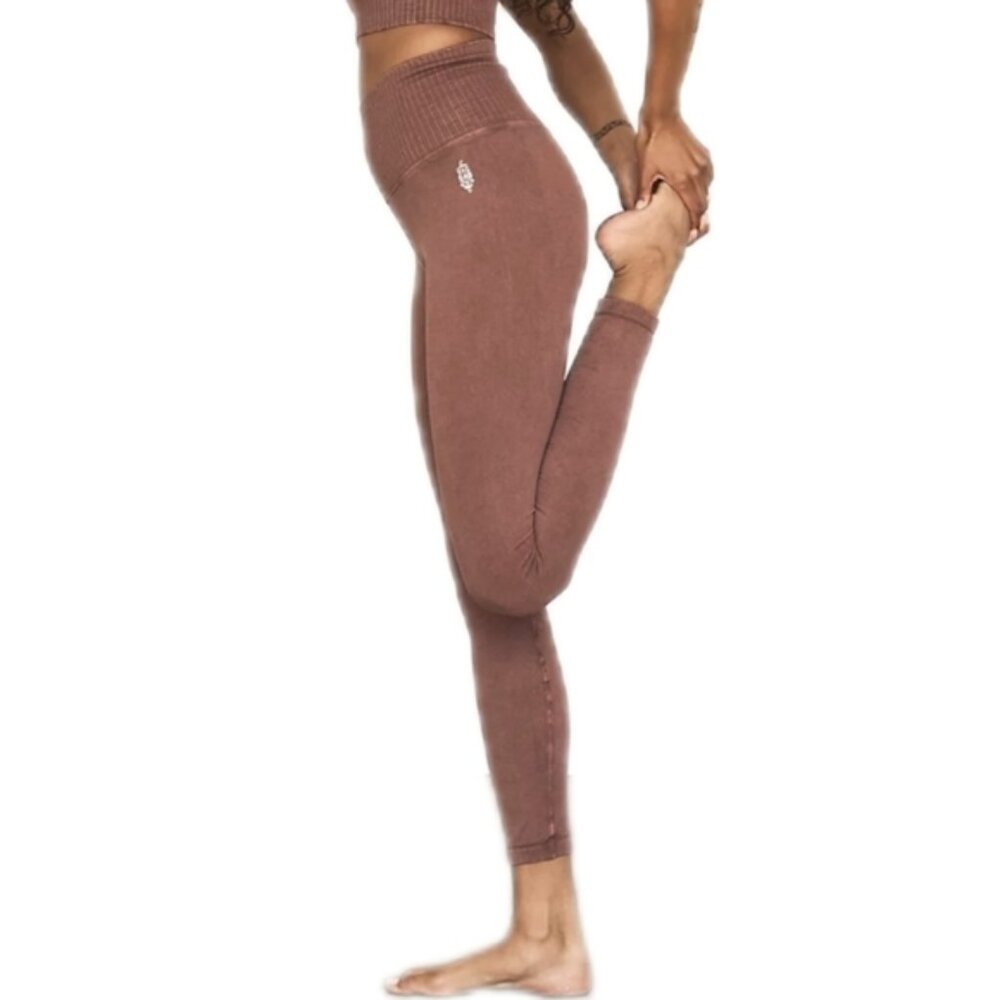 Free People fp movment Brown Good Karma Leggings With Leg Detail Boho